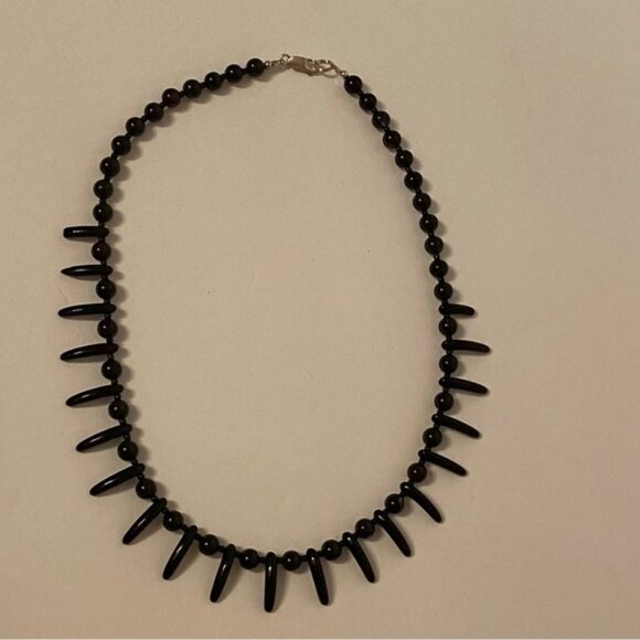 NECKLACE JET BLACK BEADS 925 STERLING SILVER CLASP 17” CHOKER - Picture 4 of 11